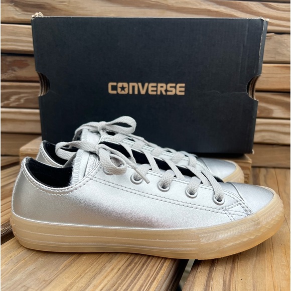 Converse Silver Metallic All-Star Sneakers SZ 2! NEW! - Picture 1 of 16
